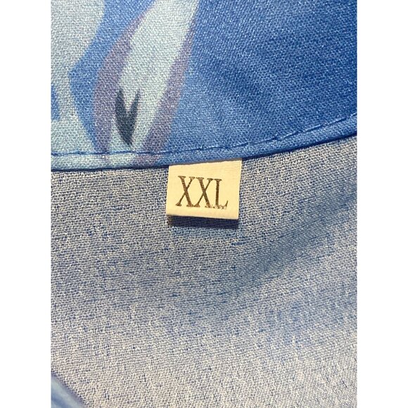 Floral Blue Half Button Roll Tab Sleeve Top Women  XXL - Picture 9 of 9